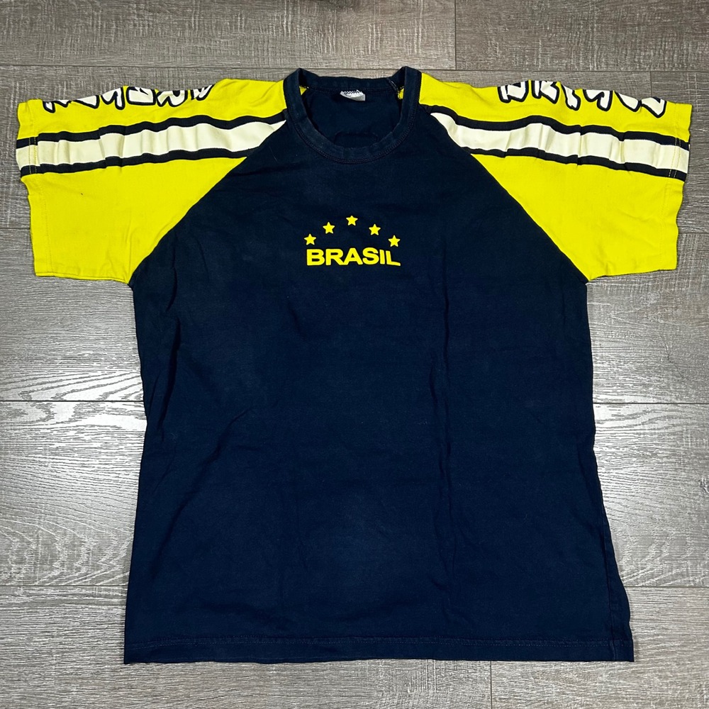 Esporte Wear Brasil Soccer TShirt Mens Graphic Tee Yellow Navy Blue
